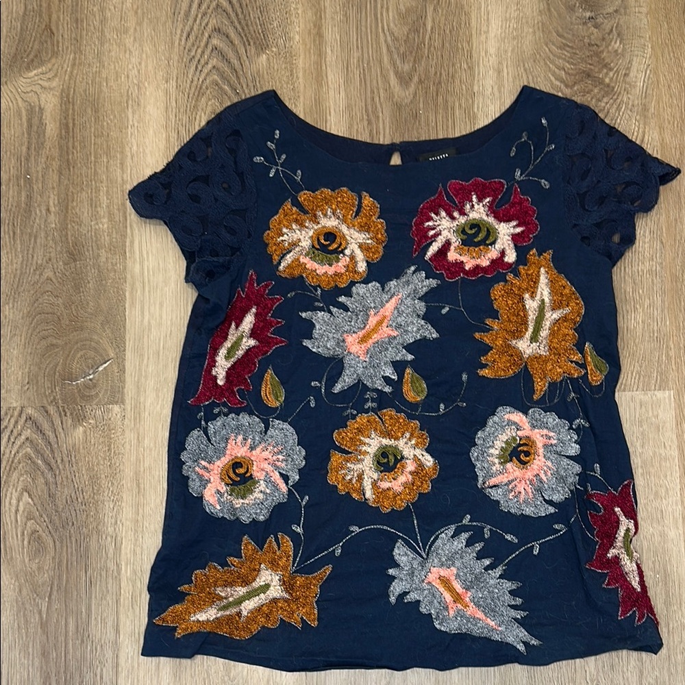 ANTHROPOLOGIE DELETTA Top Embroidered Floral Boho textured Bohemian Size S - Picture 10 of 17